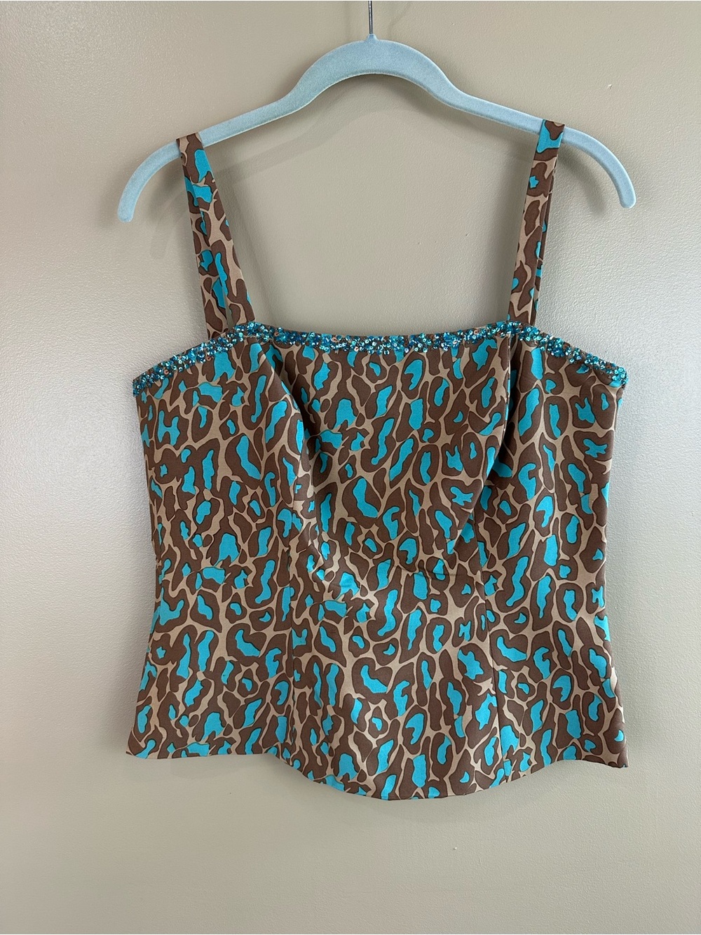 Jade Melody Tam 100% Silk Beaded Sequin Leopard Print Cami Tank Top Size 10 Y2K